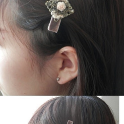 淡いピンク色のバラとレースのヘアクリップ 5枚目の画像