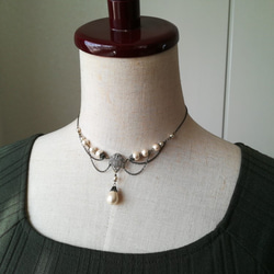 コットンパールのレースデザインチェーンネックレス 5枚目の画像