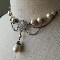 コットンパールのレースデザインチェーンネックレス 4枚目の画像