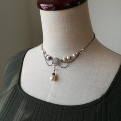 コットンパールのレースデザインチェーンネックレス 3枚目の画像