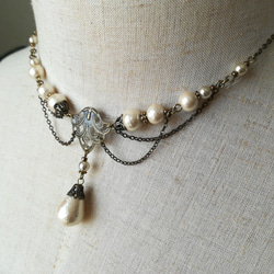 コットンパールのレースデザインチェーンネックレス 6枚目の画像