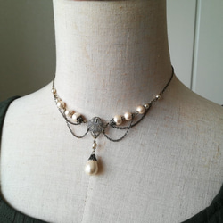 コットンパールのレースデザインチェーンネックレス 7枚目の画像