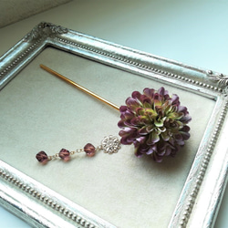 紫系布花とガラスビーズのかんざし 8枚目の画像