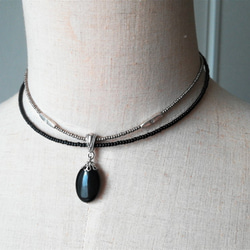 ブラックオニキスの二連チョーカーネックレス（マグネット留め金具に変更可能です） 6枚目の画像