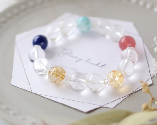 高品質✨艶々✨　ラリマー&タイチンルチル　ブレス プレミアムタイチンルチルクォーツ 11.5mm玉ブレスレット(型番