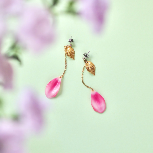 鬱金香花瓣（葉子）耳環/耳環 第1張的照片