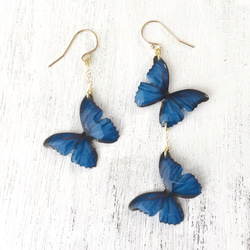 Ocean Blue Butterfly Earrings [Pierced or Clip-on] 第6張的照片