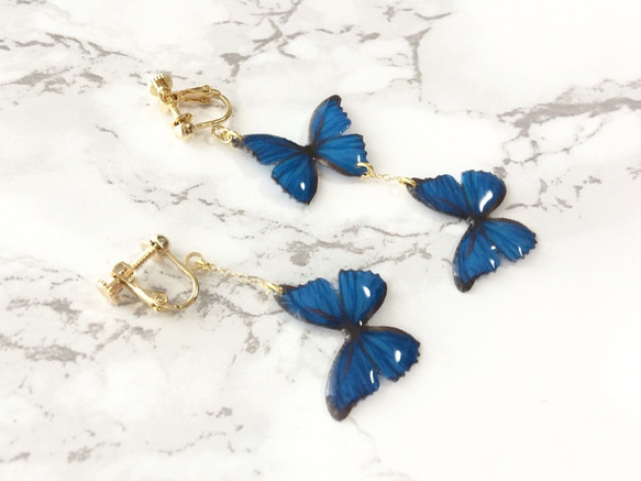 Ocean Blue Butterfly Earrings [Pierced or Clip-on] 第8張的照片