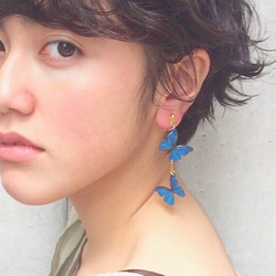 Ocean Blue Butterfly Earrings [Pierced or Clip-on] 第9張的照片