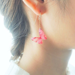 Light Pink Butterfly Earrings,asymmetry [Pierced or Clip-on] 第6張的照片