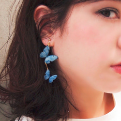 Light Blue Butterfly Earrings,asymmetry[Pierced or clip-on] 第4張的照片