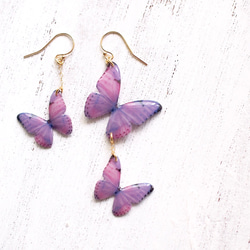 Light Purple Butterfly Earrings,asymmetry/Pierced or clip-on 第2張的照片