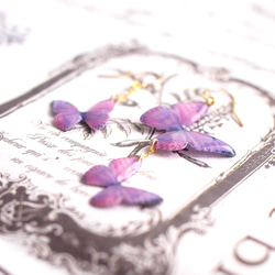 Light Purple Butterfly Earrings,asymmetry/Pierced or clip-on 第5張的照片