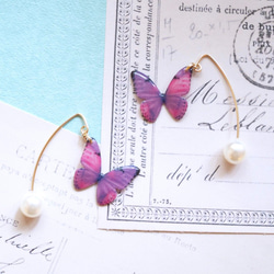 Light Purple Butterfly Stud Earrings With Hook&Pearl 第1張的照片