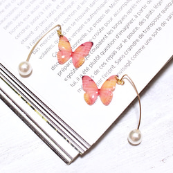 Light Pink Orange Butterfly Earrings with Hook&Pearl 第3張的照片