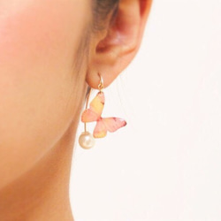 Light Pink Orange Butterfly Earrings with Hook&Pearl 第4張的照片