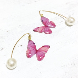 Light Pink Butterfly Earrings With Hook&Pearl 第1張的照片