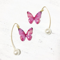 Light Pink Butterfly Earrings With Hook&Pearl 第4張的照片