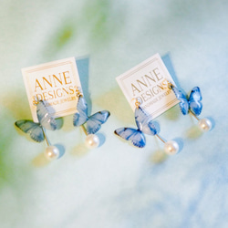 Light Blue Butterfly Earrings With Hook&Pearl 第1張的照片