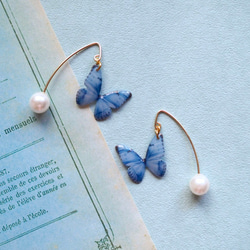 Light Blue Butterfly Earrings With Hook&Pearl 第3張的照片