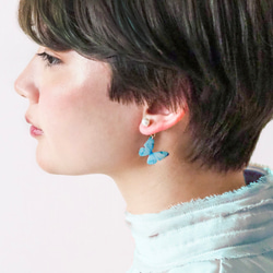 Sky Blue Butterfly Earrings With Pearl [Pierced or Clip-on] 第2張的照片