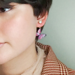 Light Purple Butterfly Earrings With Pearl[Pierced/Clip-on] 第3張的照片