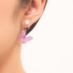 Light Purple Butterfly Earrings With Pearl[Pierced/Clip-on] 第5張的照片