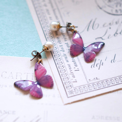 Light Purple Butterfly Earrings With Pearl[Pierced/Clip-on] 第4張的照片