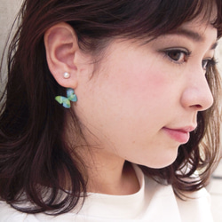 Bluegreen Butterfly Earrings With Pearl [Pierced or Clip-on] 第4張的照片