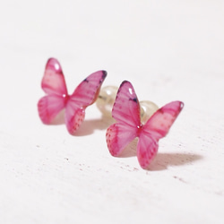 Light Pink Butterfly Earrings With Pearl2[Pierced/Clip-on] 第1張的照片