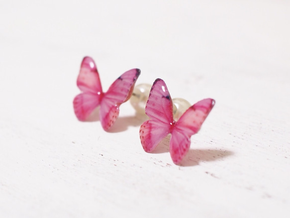 Light Pink Butterfly Earrings With Pearl2[Pierced/Clip-on] 第1張的照片
