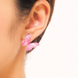 Light Pink Butterfly Earrings With Pearl2[Pierced/Clip-on] 第3張的照片