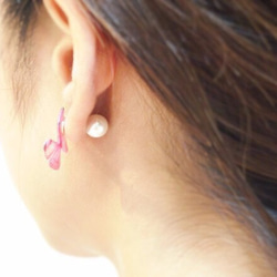 Light Pink Butterfly Earrings With Pearl2[Pierced/Clip-on] 第4張的照片