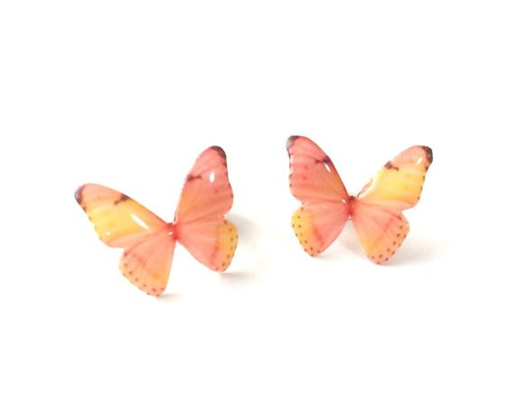 Light coral Butterfly Earrings With Pearl 2[Pierced/Clip-on] 第1張的照片