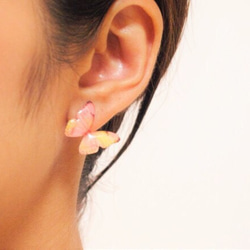 Light coral Butterfly Earrings With Pearl 2[Pierced/Clip-on] 第2張的照片