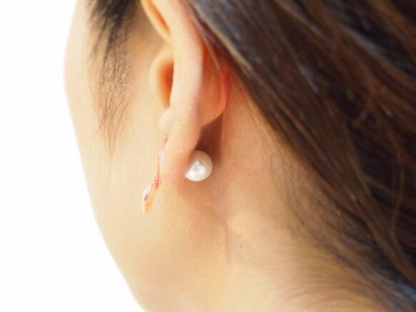 Light coral Butterfly Earrings With Pearl 2[Pierced/Clip-on] 第3張的照片
