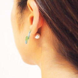 Blue Green Butterfly Earrings With Pearl2[Pierced/Clip-on] 第4張的照片