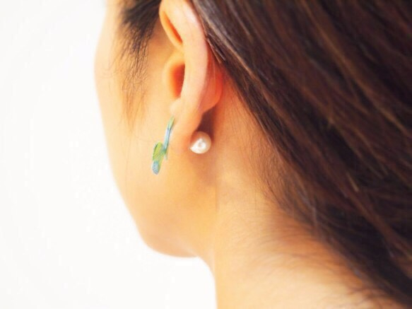 Blue Green Butterfly Earrings With Pearl2[Pierced/Clip-on] 第4張的照片