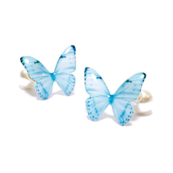 Sky Blue Butterfly Earrings With Pearl2[Pierced/Clip-on] 第1張的照片