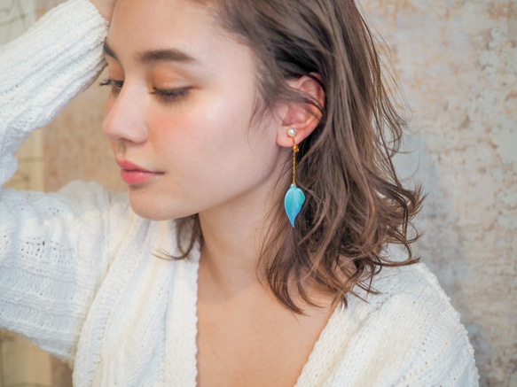 綠葉耳環/耳環（珍珠） 第4張的照片