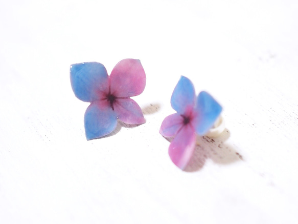 Blue-purple Hydrangea Earrings With Pearl/Pierced or Clip-on 第1張的照片