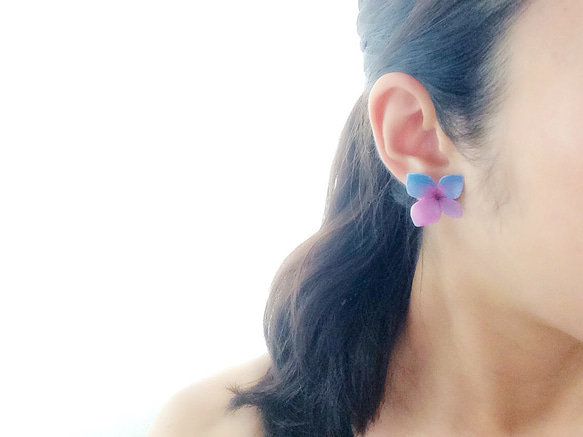 Blue-purple Hydrangea Earrings With Pearl/Pierced or Clip-on 第2張的照片