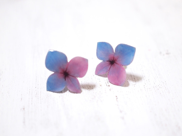 Blue-purple Hydrangea Earrings With Pearl/Pierced or Clip-on 第3張的照片