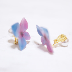 Blue-purple Hydrangea Earrings With Pearl/Pierced or Clip-on 第5張的照片