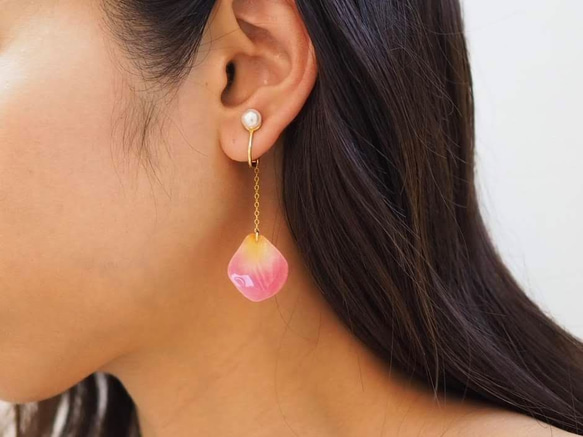 玫瑰花瓣（粉紅色）耳環/耳環 第6張的照片