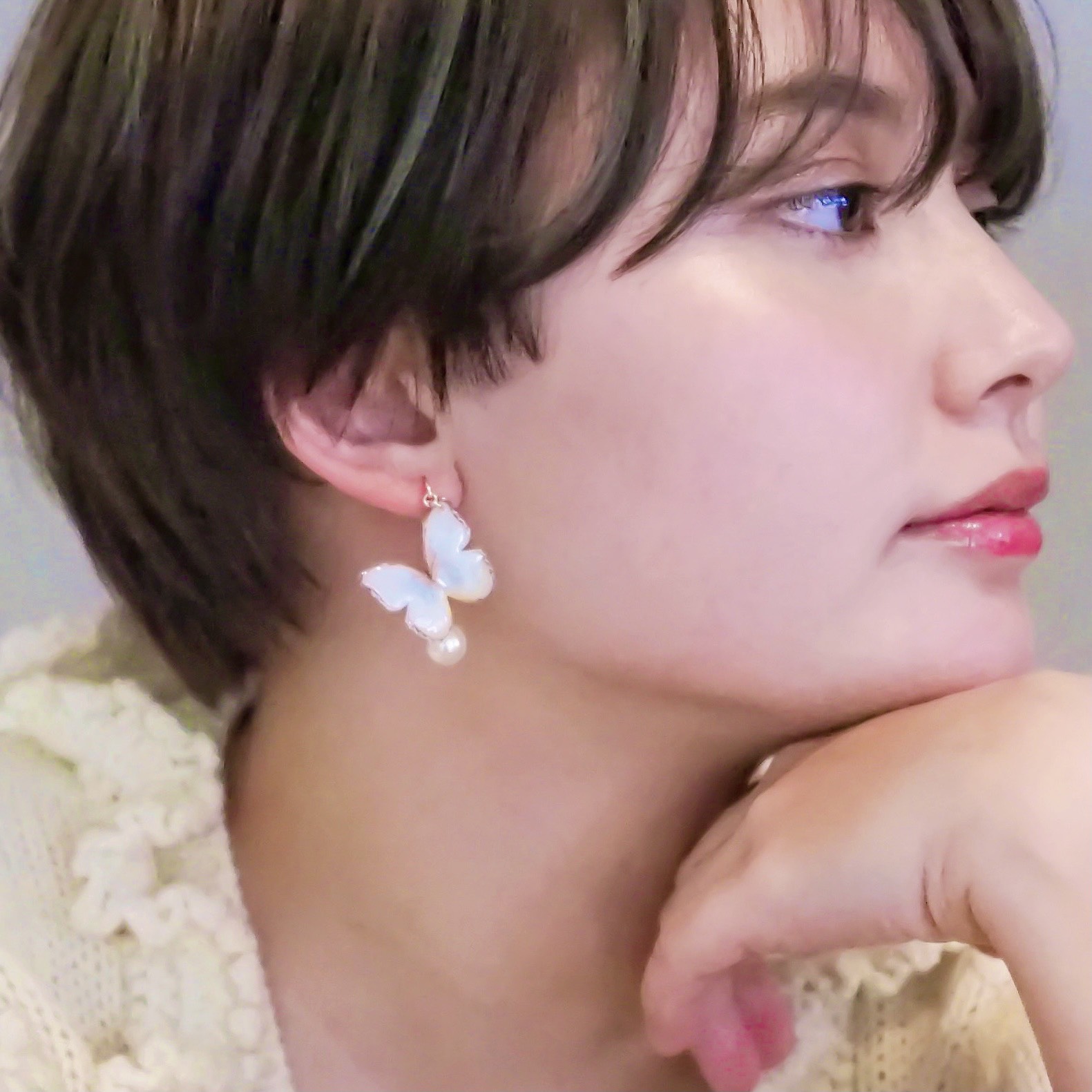 アースカラーの蝶々 (フック&パール)