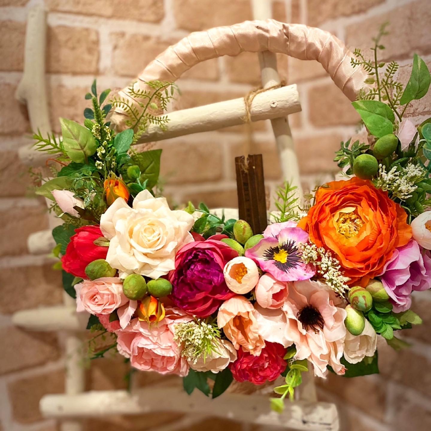 アーティフィシャルリースブーケ＊ピンクオレンジ