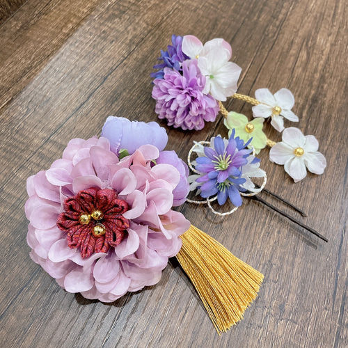 会津木綿の入った七五三髪飾り アーティフィシャルフラワー ヘア