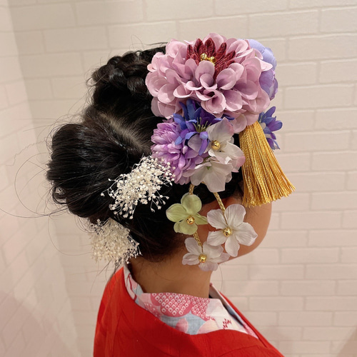 会津木綿の入った七五三髪飾り アーティフィシャルフラワー ヘア