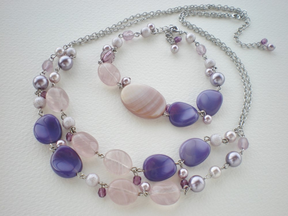 紫陽花＊ネックレ＆ブレスレット　2点セット